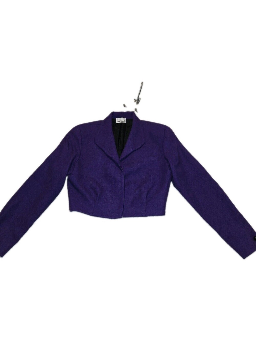 Anne Klein 11 Vtg Blazer Wool  Blend Purple  Cropped USA Herringbone Sz 8 Vtg...